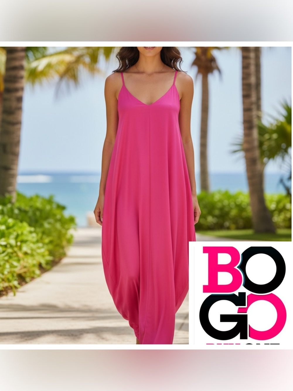 Fantastic Fawn Hot Pink Spaghetti Strap Maxi  Dress size Junior Large
